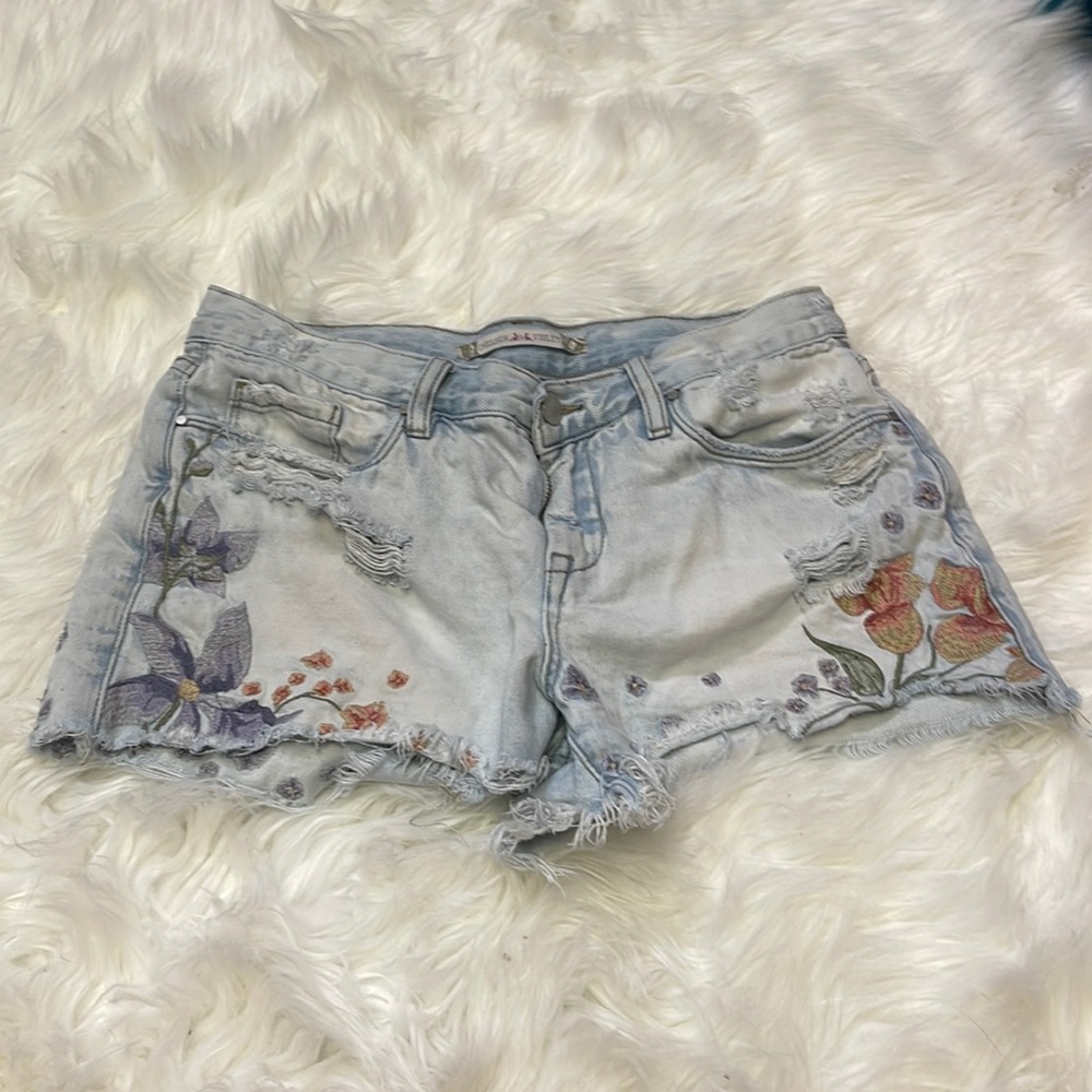 Floral Light Blue Denim Jean Shorts